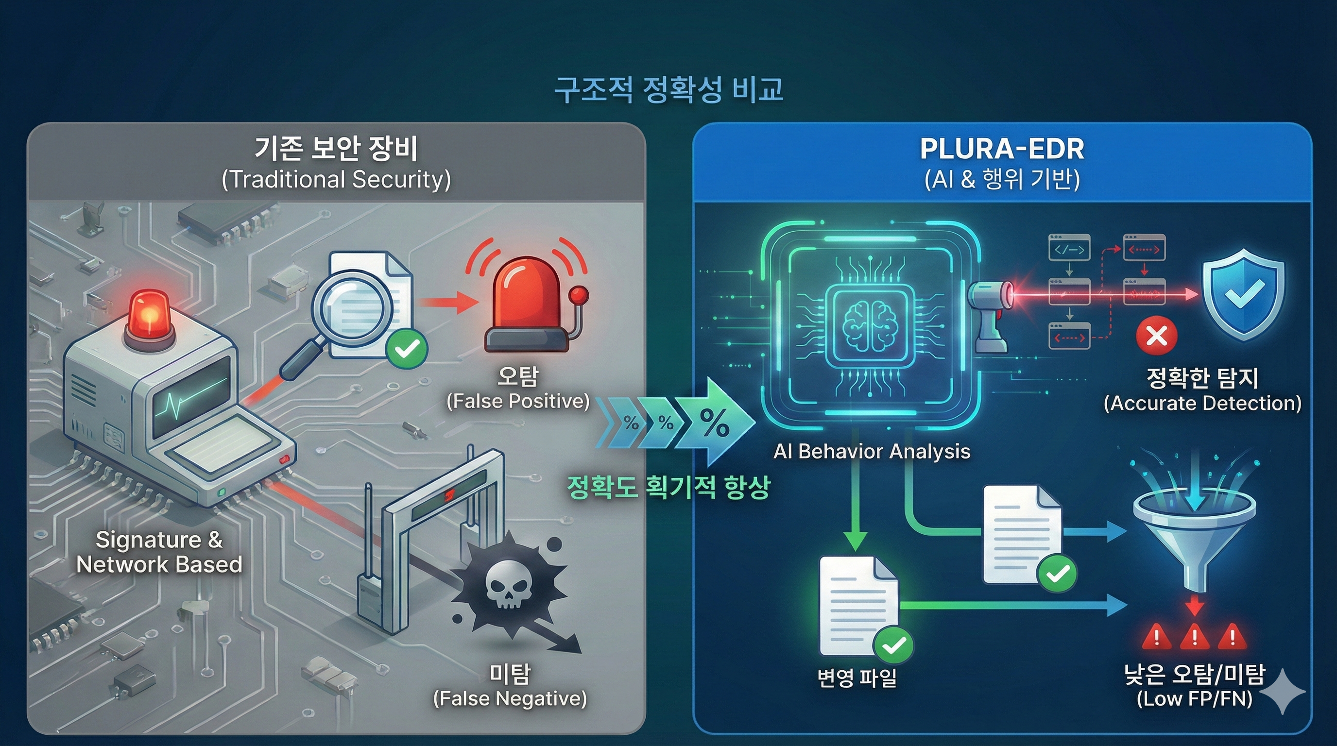 Q16. PLURA-EDR의 오탐(False Positive)과 미탐(False Negative) 비율은 어떻게 되나요? 기존 장비 대비 얼마나 정확한가요?
