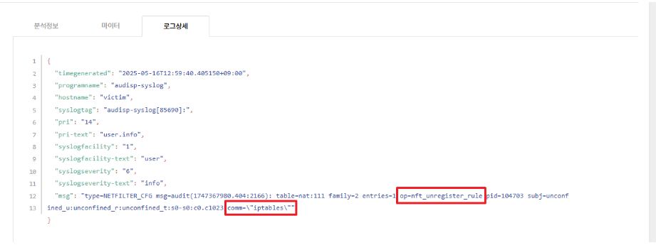 iptables 명령어를 통한 방화벽 설정 변경 탐지
