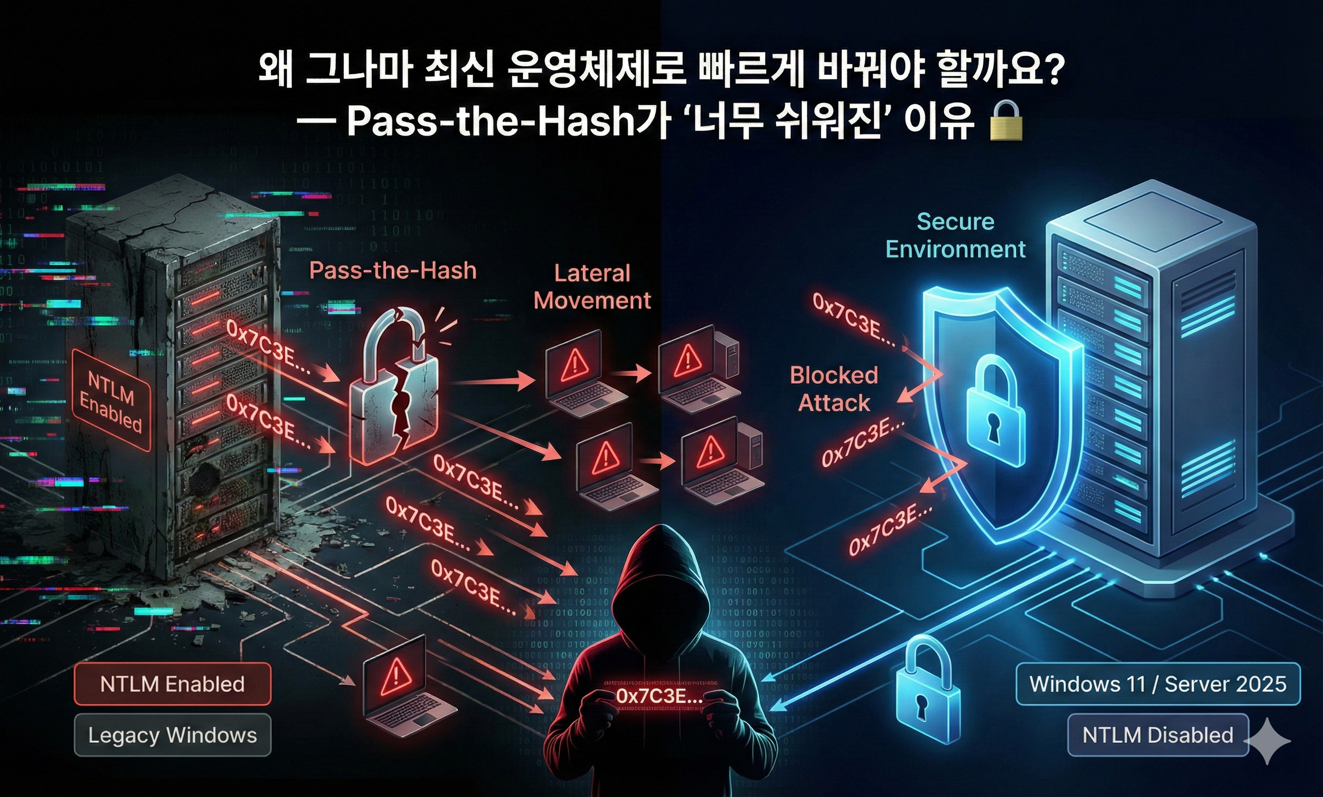 왜 그나마 최신 운영체제로 빠르게 바꿔야 할까요? — Pass-the-Hash가 ‘너무 쉬워진’ 이유 🔐