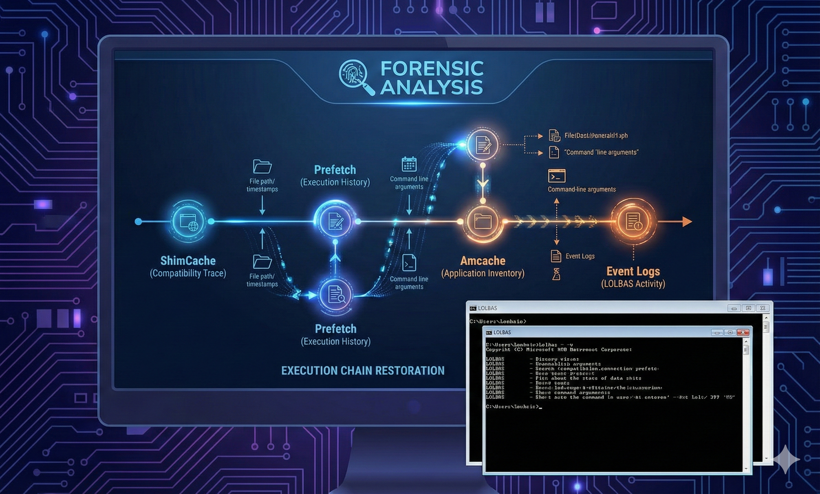 Sysmon → Prefetch → ShimCache → Amcache: 실행 체인 복원 실무 가이드 (LOLBAS 로그 연계 포함)